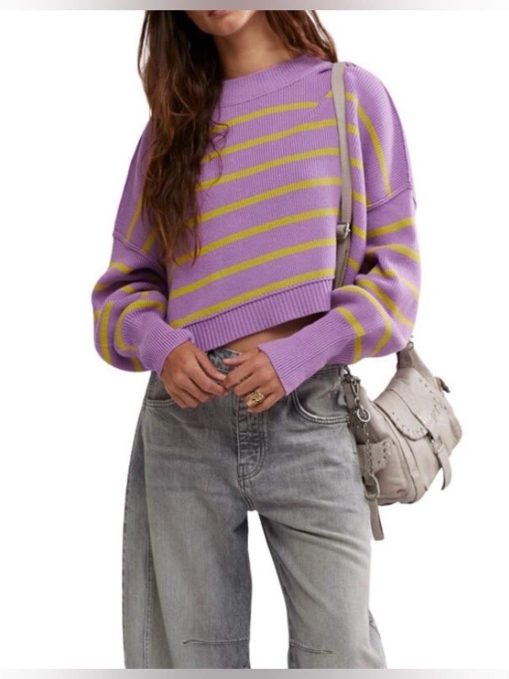 FREE PEOPLE Stripe Easy Street Cropped Sweater